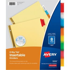 Avery  Big Tab Insertable Dividers,11"x8-1/2",8 Tabs/ST,Buff/Multi