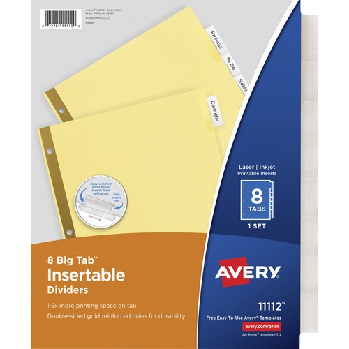 Avery Big Tab Insertable Dividers,11"x8-1/2",8 Tabs/ST,Buff/Clear