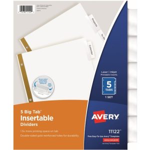 Avery  Insertable Dividers,11"x8-1/2",5-Tab,1 ST,CL / WE Paper