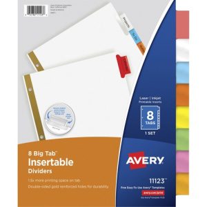 Avery  Insertable Dividers,11"x8-1/2",8-Tab, Multi Tab/WE Paper