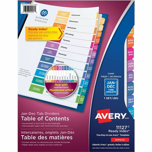 Avery Index Dividers,T/Contents,12-Tab, Jan-Dec,3HP,8-1/2"x11",MI