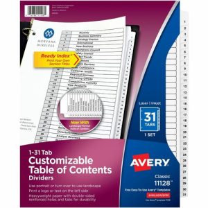 Avery  Index Dividers, 1-31 Tab, 8-1/2"x11", 1 ST, BK/WE