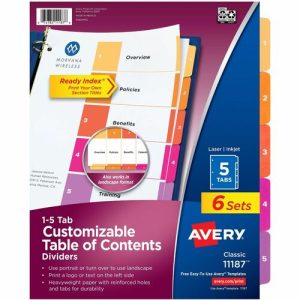 Avery  Ready Index Dividers,TOC,1-5 Tab,3HP,8-1/2"x11",6/PK,Multi