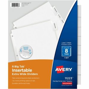 Avery  Extra Wide Insertable Dividers,Big Tab,11"x9", 8 Tab/ST, CL