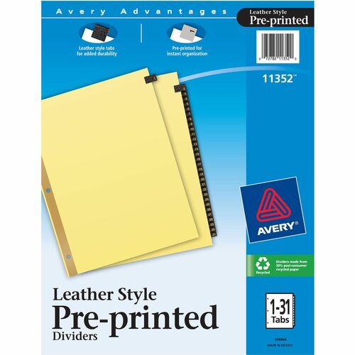 Avery Pre-printed Dividers,1-31,8-1/2"x11",31 Black Tabs, Buff