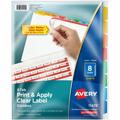 Avery Index Maker, Laser/Inkjet, 8 Tab, 5-Set, 8-1/2"x11",AST