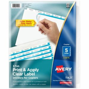 Avery  Label Dividers, Copier, 3HP, 5-Tab, 5 ST/PK, 11"x8-1/2", WE