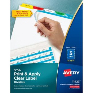 Avery  Index Maker, Laser/Inkjet, 5 Tab, 25-Set, 8-1/2"x11",AST
