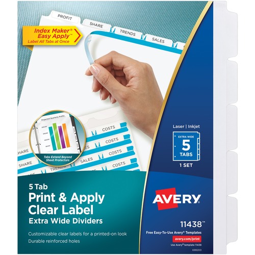Avery Index Maker Extra-Wide Tab Dividers, 5-Tab, 9"x11",CL