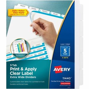 Avery  Tab Dividers, Extra-Wide, 5-Tab, 5 Sets/PK, 9"x11",CL