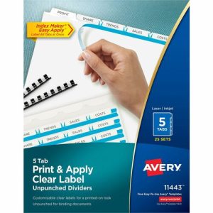Avery  Index Maker, Laser, Unpunched, 5-Tab,25-Set/BX,11"x8-1/2",WE