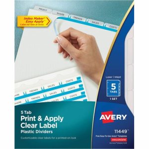 Avery  Index Label Dividers, Plastic, 5-Tab, 3HP Punched, Clear