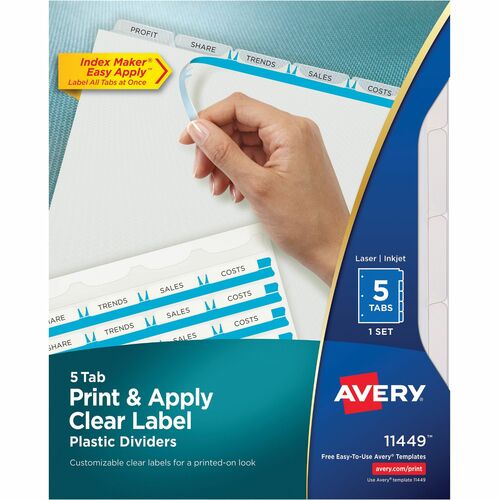 Avery Index Label Dividers, Plastic, 5-Tab, 3HP Punched, Clear