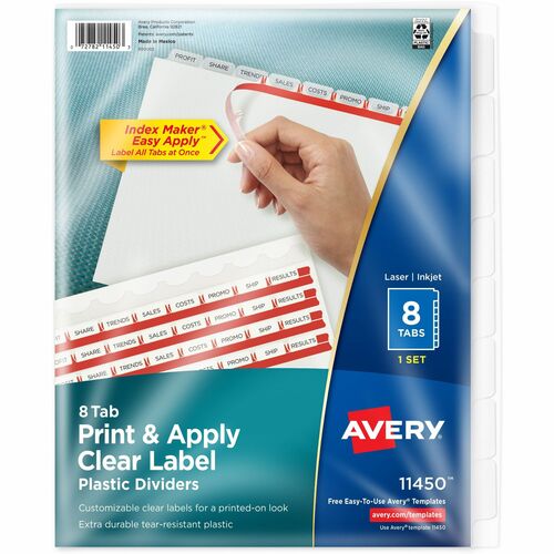 Avery Index Label Dividers, Plastic, 8-Tab, 3HP Punched, Clear
