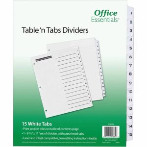 Avery  Index Dividers, w/TOC, 1-15 Tab, 1 Set, Black/White,