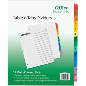 Avery  Index Dividers, w/TOC, 1-15 Tab, Ltr, 1 Set, Multicolor