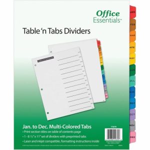 Avery  Table 'N Tab Index, Jan-Dec, 12-Tab, 1 Set, Multicolor