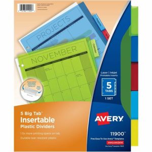Avery  Insertable Tab Dividers, Plastic, 5-Tab, Multi