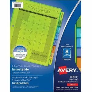 Avery  Insertable Tab Dividers, Plastic, 8-Tab, Multi