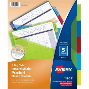 Avery  Pocket Insertable Dividers, Plastic, 5-Tab, Multi-Color