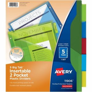 Avery  Two-Pocket Insertable Dividers, Plastic, 5-Tab, Multi-Color