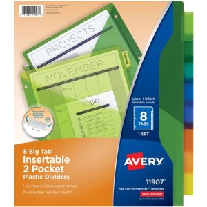 Avery  Two-Pocket Insertable Dividers, Plastic, 8-Tab, Multi-Color