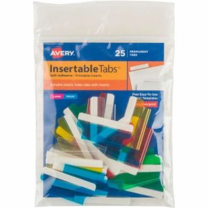 Avery  Index Tabs W/ Printable Inserts, 1-1/2"L, 25/PK, Assorted