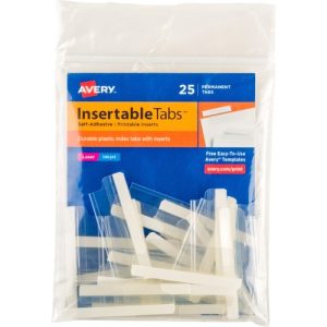 Avery  Index Tabs W/ Printable Inserts, 2"L, 25/PK, Clear