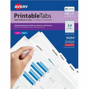 Avery  Printable Tabs, Self-Adhesive, 96/PK, 1-1/4", White