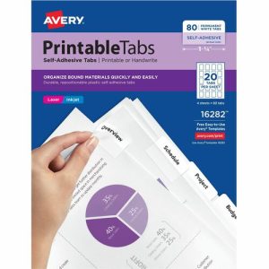Avery  Printable Tabs, Self-adhesive, 80/PK, 1-3/4", White