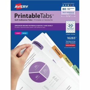 Avery  Printable Tabs, Self-adhesive, 80/PK, 1-3/4", Assorted
