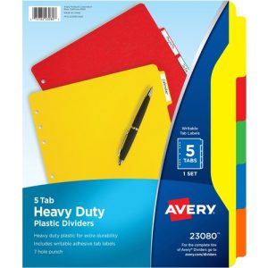 Avery  Plastic Tab Dividers W/Labels, 5-Tab, 11"x8-1/2", Multicolor