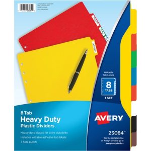 Avery  Plastic Tab Dividers W/Labels, 8-Tab, 11"x8-1/2", Multicolor