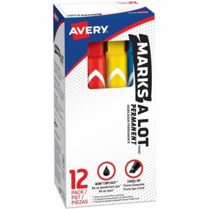 Avery  Permanent Markers,Chisel Tip,12/PK, BK/RD/BE/GN/BN/YW/PE/OE
