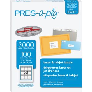 Avery Laser Labels, Address, 1"x2-5/8", 3000/BX, White