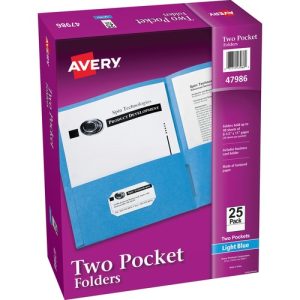 Avery  2-Pocket Folder, Letter-size, 20Sh/Pocket, 25/BX, Light Blue
