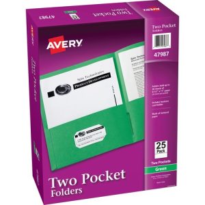 Avery  2-Pocket Folder, Letter-size, 20Sh/Pocket, 25/BX, Green