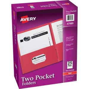 Avery  2-Pocket Folder, Letter-size, 20Sh/Pocket, 25/BX, Red