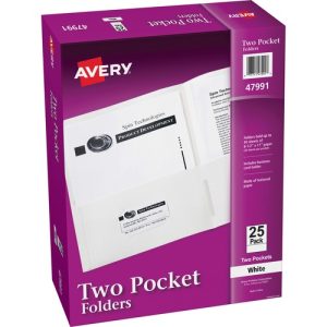 Avery  2-Pocket Folder, Letter-size, 20Sh/Pocket, 25/BX, White