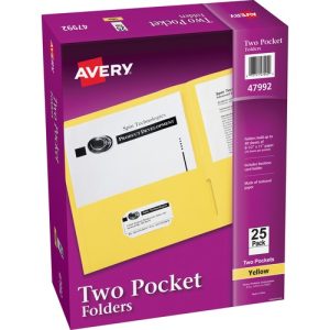Avery  2-Pocket Folder, Letter-size, 20Sh/Pocket, 25/BX, Yellow