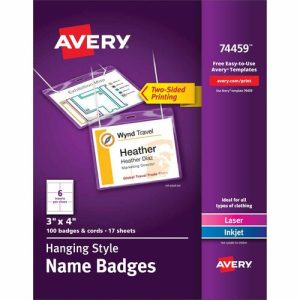 Avery  Neck Name Badge,Soft/Flexible,Top Load,3"x4",100/BX,White