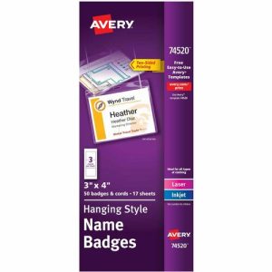 Avery  Neck Name Badge,Soft/Flexible,Top Load,3"x4",50/BX,White