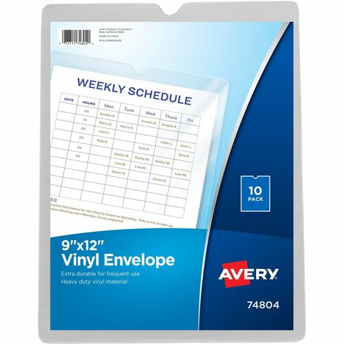 Avery Vinyl Envelopes,9"x12",Heavyweight,TopThumb notched,10/PK,CL