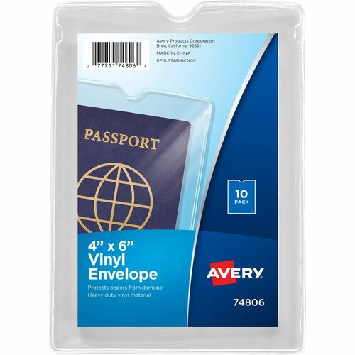 Avery Vinyl Envelopes,4"x6",Heavyweight,Top Thumb notched,10/PK,CL