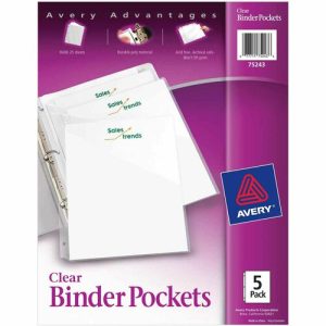 Avery  Binder Pockets, 3HP, Letter, 8-1/2"x11", 5/PK, Clear