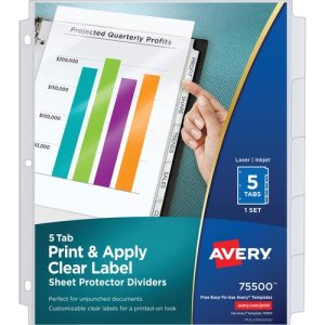 Avery Laser/Inkjet Pocket Divider,Punched,5-Tab,11"x8-1/2",CL