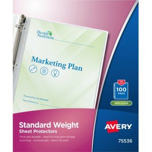 Avery  Sheet Protectors,Std Weight,8-1/2"x11",100/BX,Semi-Clear
