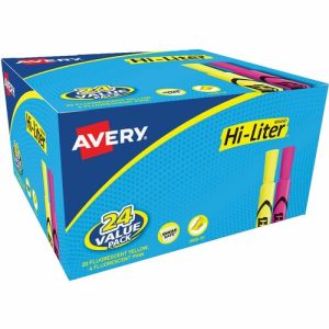 Avery  Hi-Liter Value Pk, Chisel Tip, 24/BX, Fluorescent PK/YW