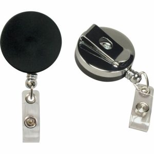 Baumgartens  Large ID Badge Reel, Hvy-Duty Cord/Clip, 30", Black/Chrome