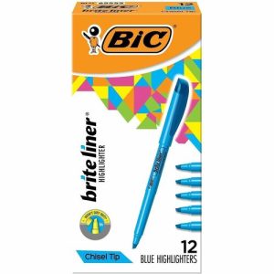 Bic  Highlighter,w/ Clip, Chisel Tip,Nontoxic,Blue
